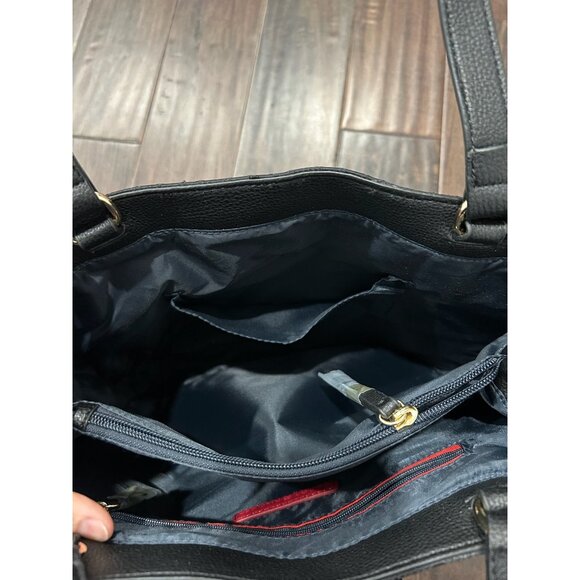 Tommy Hilfiger NWT Black Logo Tote Bag Multiple Compartments Leather Handles - Picture 6 of 11